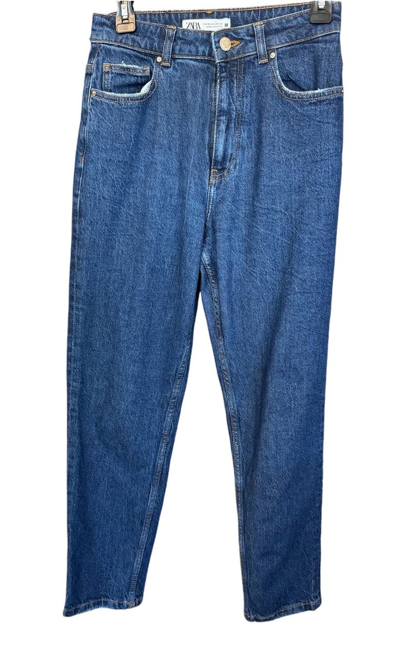 ~ ZARA ~ Women's Blue Medium Wash Coin Pocket Tapered Jeans Size 4